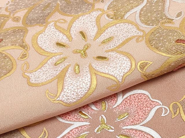 平和屋本店■極上　人間国宝　福田喜重　刺繍　訪問着　百合車　暈し染め　金銀彩　洒落柿色地　反端付き　逸品　CYAA2509s5 平和屋本店□極上 人間国宝 福田喜重 刺繍 訪問着 百合車 暈し