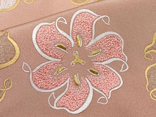 平和屋本店■極上　人間国宝　福田喜重　刺繍　訪問着　百合車　暈し染め　金銀彩　洒落柿色地　反端付き　逸品　CYAA2509s5_4