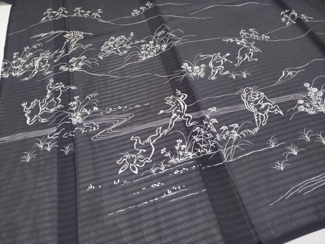 平和屋本店□極上 夏物 訪問着 変わり絽 駒刺繍 鳥獣戯画 銀彩