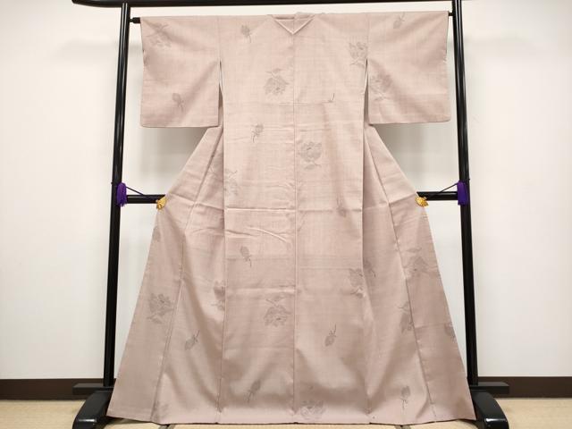 平和屋着物□極上 本場結城紬 重要無形文化財 80亀甲 牡丹 白橡