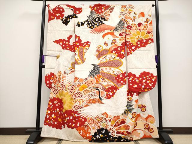 平和屋本店□極上 アンティーク 大正ロマン 振袖 駒刺繍 相良刺繍 飛鶴吉祥