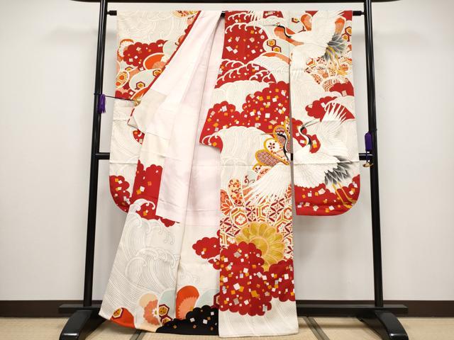 平和屋本店□極上 アンティーク 大正ロマン 振袖 駒刺繍 相良刺繍 飛鶴吉祥 