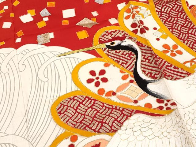 平和屋本店□極上 アンティーク 大正ロマン 振袖 駒刺繍 相良刺繍 飛鶴吉祥