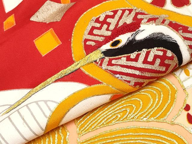 平和屋本店□極上 アンティーク 大正ロマン 振袖 駒刺繍 相良刺繍 飛鶴吉祥