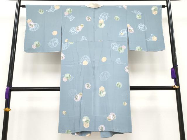 平和屋本店■上質な長襦袢　無双仕立て　雪輪兎草花文　湊鼠色地　逸品　未使用　CYAA2529s5