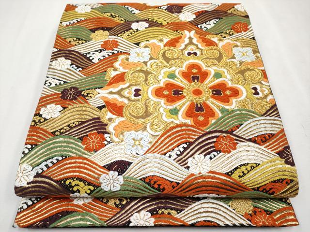 西陣名門·河合美術織物 正絹(一部金糸)六通柄 唐織 花唐草 袋帯