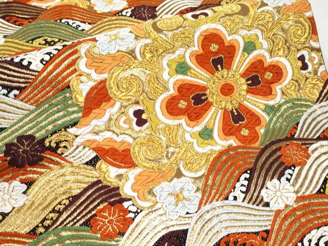 平和屋本店□極上 西陣 河合美術織物謹製 六通柄袋帯 唐織 立波