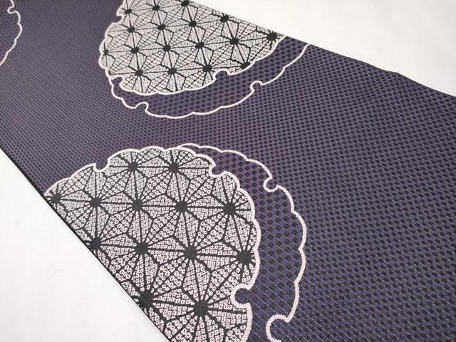 平和屋本店■極上　俳優・杉良太郎　六通柄袋帯　雪輪麻の葉文様　黒地　逸品　CYAA2544s5 平和屋本店□極上 俳優・杉良太郎 六通柄袋帯 雪輪麻の葉文様 黒地