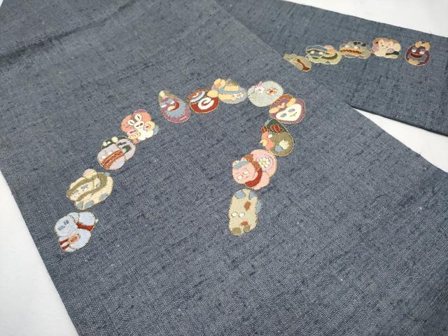 平和屋本店■極上　夏物　九寸名古屋帯　作家物　総刺繍　十二支　金糸　麻　逸品　未使用　CYAA2551s5_1