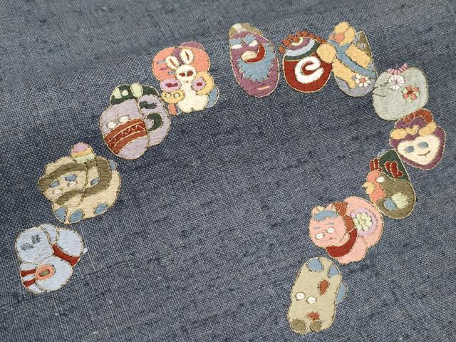 平和屋本店■極上　夏物　九寸名古屋帯　作家物　総刺繍　十二支　金糸　麻　逸品　未使用　CYAA2551s5_2