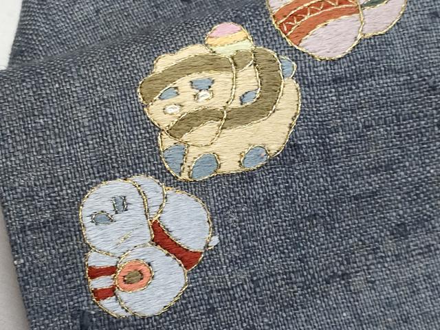 平和屋本店■極上　夏物　九寸名古屋帯　作家物　総刺繍　十二支　金糸　麻　逸品　未使用　CYAA2551s5_4