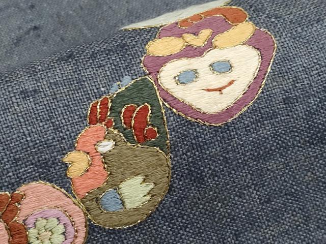 平和屋本店■極上　夏物　九寸名古屋帯　作家物　総刺繍　十二支　金糸　麻　逸品　未使用　CYAA2551s5_5
