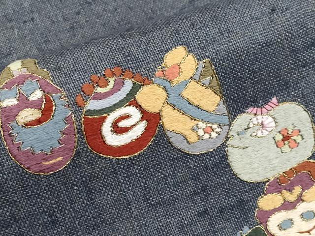 平和屋本店■極上　夏物　九寸名古屋帯　作家物　総刺繍　十二支　金糸　麻　逸品　未使用　CYAA2551s5_6