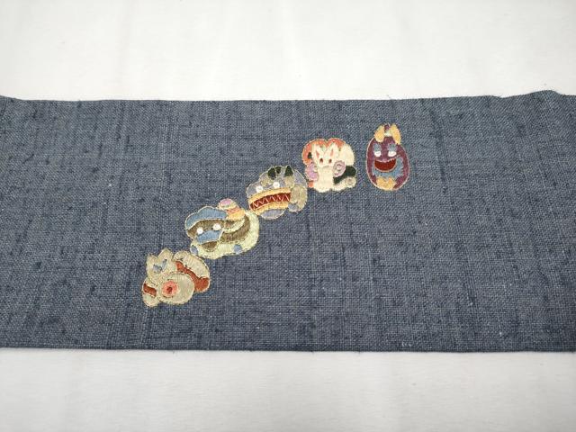 平和屋本店□極上 夏物 九寸名古屋帯 作家物 総刺繍 十二支 金糸