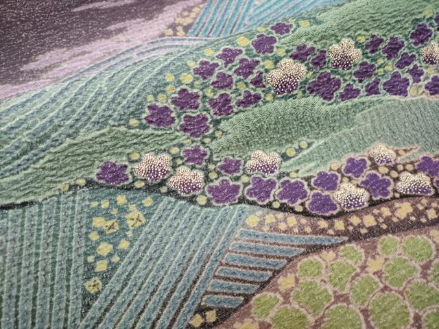 平和屋本店○極上 十日町 名門 滝泰謹製 太鼓柄袋帯 相良刺繍 おぼろ染