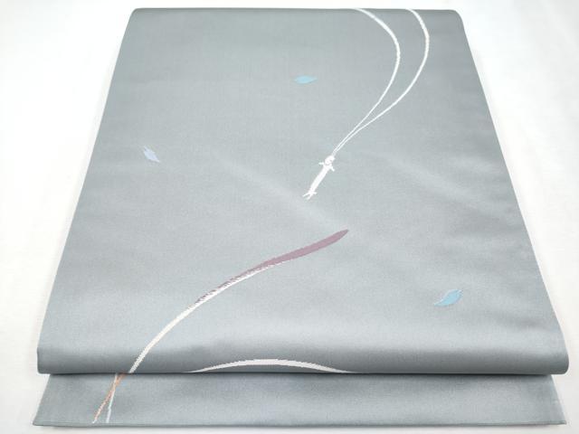 平和屋本店■極上　世界的人形師　辻村寿三郎　ジュサブロー　六通柄袋帯　兎　舞花びら　鈍色地　逸品　未使用　CYAA2576s5