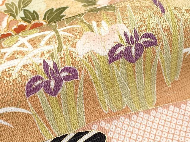 平和屋本店□極上 夏物 九寸名古屋帯 絽縮緬 駒刺繍 雲取り