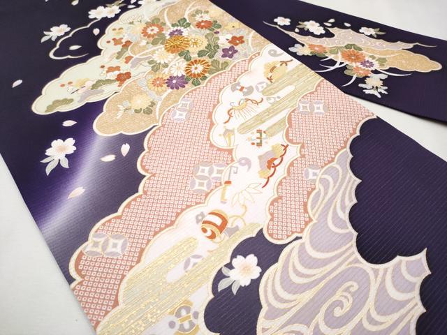平和屋本店□極上 夏物 九寸名古屋帯 絽縮緬 駒刺繍 雲取り
