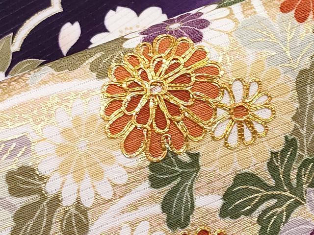 平和屋本店□極上 夏物 九寸名古屋帯 絽縮緬 駒刺繍 雲取り