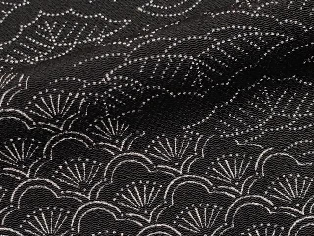 平和屋本店□極上 江戸小紋 斜線枝花文 黒地 鬼しぼ縮緬 逸品
