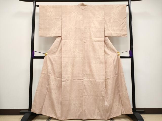 平和屋本店■極上　本場結城紬　重要無形文化財　80亀甲　牡丹　洗柿色地　高島屋扱い　証紙付き　逸品　CYAA2600s5 平和屋本店□極上 本場結城紬 重要無形文化財 80亀甲 牡丹 洗柿色