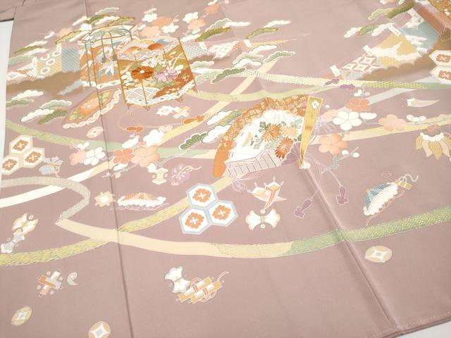 平和屋本店□極上 創業460年・千總 色留袖 駒刺繍 貝桶