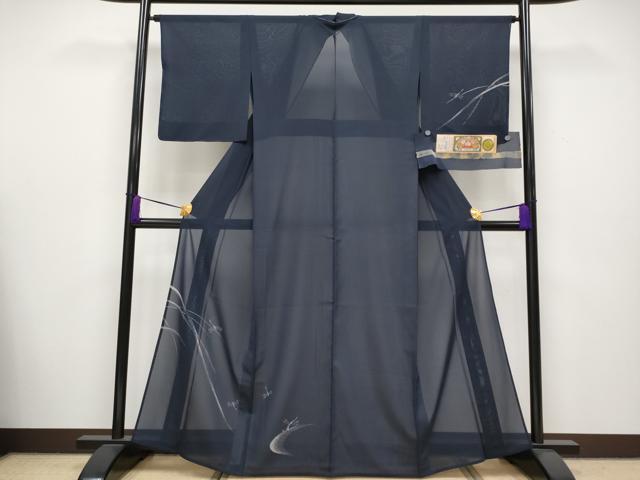 平和屋着物■極上　夏物　本場縞大島紬　訪問着　紗　トンボ　薩摩染織謹製　濃紺地　証紙付き　逸品　未使用　CYAA2655s5