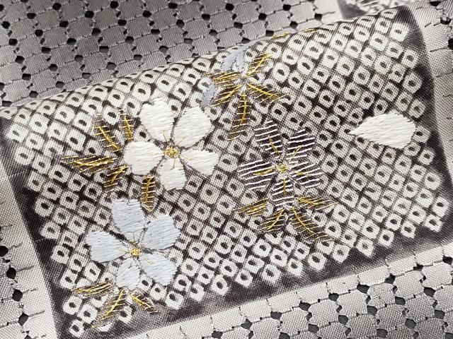 平和屋着物■極上　中国三大刺繍　スワトウ刺繍　訪問着　本場染大島紬　ミミズク　枝桜文　金糸　濃紺地　逸品　未使用　CYAA2658s5 平和屋着物□極上 中国三大刺繍 スワトウ刺繍 訪問着 本場染大島紬