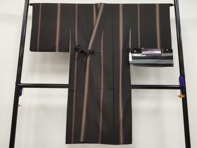 平和屋着物■極上　道中着　スリーシーズン 春夏秋 塵除　リバーシブル　ロング丈　透かし織　縞物語　健勝苑扱い　反端付 逸品 CYAA2670s5