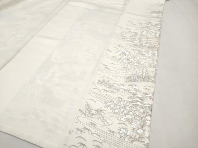 平和屋本店□極上 十日町友禅作家 林静穂 訪問着 滝 暈し染め 薄鼠色地