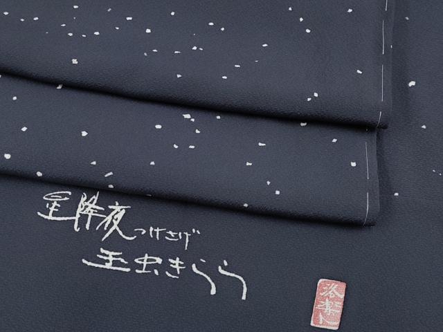 平和屋着物■極上　洛楽人工房　小紋　星降夜　玉虫きらら　濃紺地　反端付き　逸品　未使用　CYAA2750s5
