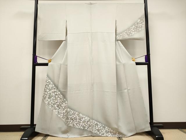 平和屋本店■極上　訪問着　総手刺繍　簪　舞桜　暈し染め　金糸　柳鼠色地　逸品　CYAA2786s5