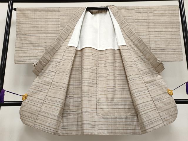 平和屋着物＃道中着 単衣 紬地 格子柄 ロング丈 正絹 逸品 CAAW4939dy