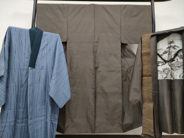 平和屋着物■極上　男性　本場大島紬　アンサンブル・長襦袢・両面角帯セット　100亀甲　総詰め　逸品　CYAA2799s5