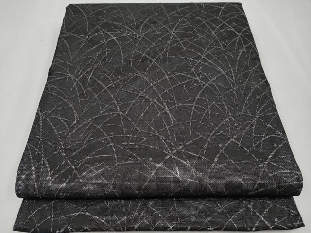 平和屋着物■極上　夏物　石川県指定無形文化財　夏牛首紬　白山工房　手織り　全通柄袋帯　露芝文　黒地　銀糸　逸品　CYAA2804s5