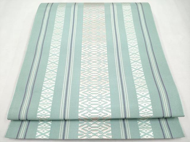 平和屋着物■極上　夏物　本場筑前博多織　八寸名古屋帯　紗献上　千草色地　逸品　未使用　CYAA2822s5