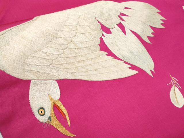 平和屋着物○極上 アンティーク 大正ロマン 九寸名古屋帯 総手刺繍 鷹