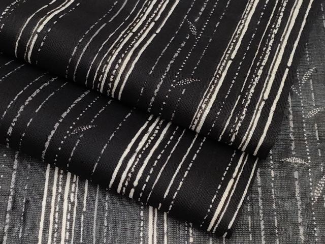 平和屋着物■極上　夏物　絹芭蕉　枝葉文　黒地　逸品　CYAA2860s5