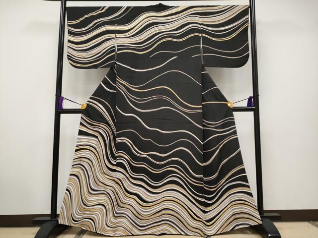 平和屋本店■極上　訪問着　駒刺繍　流線文　黒地　金彩　逸品　CYAA2861s5