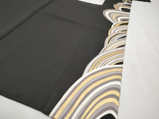 平和屋本店□極上 訪問着 駒刺繍 流線文 黒地 金彩 逸品 CYAA2861s5