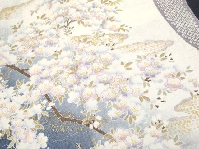 平和屋着物□極上 訪問着 駒刺繍 絞り 雪輪枝花文 金彩 逸品