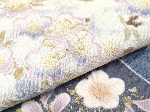 平和屋着物○訪問着 駒刺繍 雪輪吹き寄せ文 黒地 金彩 鬼しぼ縮緬