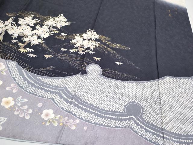 平和屋着物□極上 訪問着 駒刺繍 絞り 雪輪枝花文 金彩 逸品