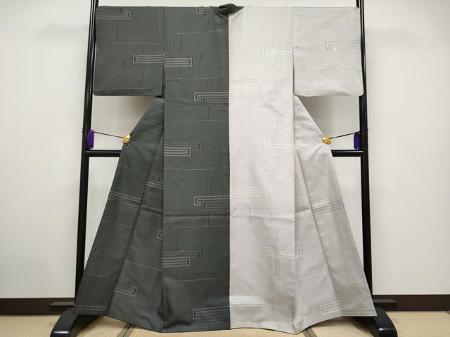 平和屋着物■極上　訪問着　片身替わり　お召地　幾何学文様　逸品　CYAA2870s5