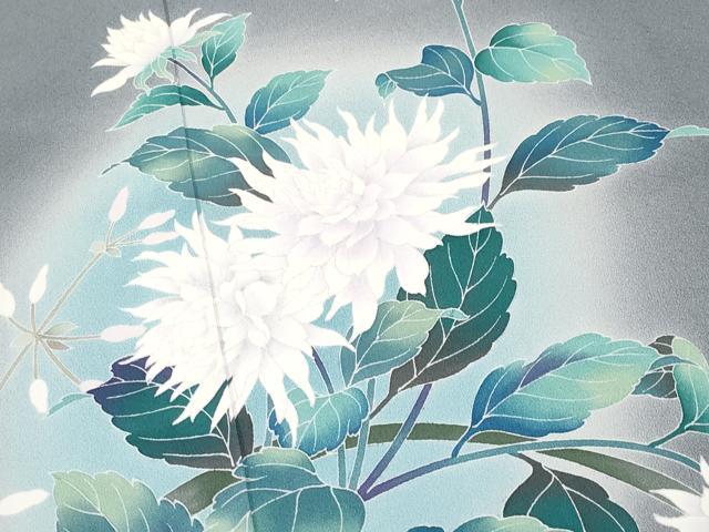 極上 訪問着 友禅 風景草花文 暈し染め 正絹 逸品 極上 訪問着 友禅