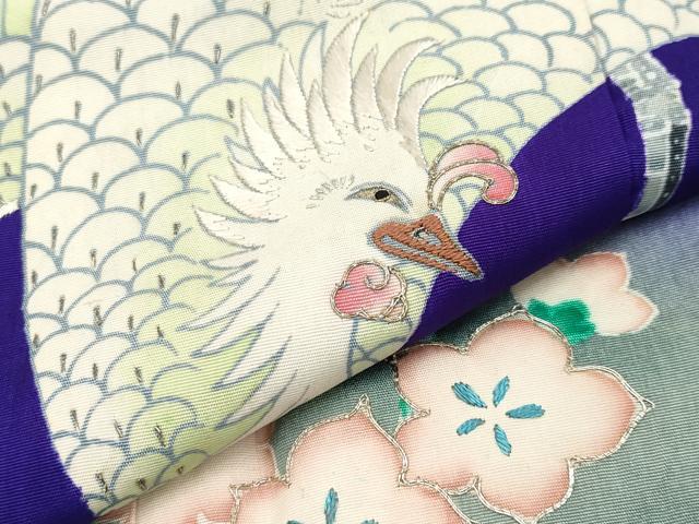 平和屋着物○アンティーク 大正ロマン 色留袖 友禅 相良刺繍 鴛鴦菊牡丹文