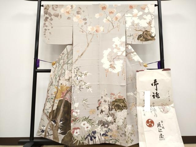 平和屋本店■極上　中井恭三　訪問着　京友禅　刺繍　枝花文　たとう紙付き　金彩　枯野色地　逸品　CYAA2914s5