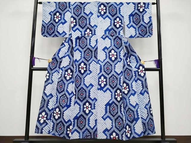 平和屋着物■極上　夏物　浴衣　有松鳴海絞り　亀甲花文　綿　逸品　CYAA2916s5