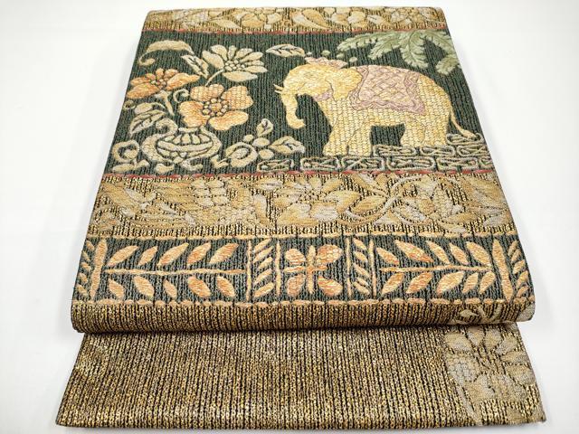 平和屋着物■極上　西陣　長嶋成織物　ながしま帯　ながしま工芸　六通柄袋帯　象　花鳥唐草文　金銀糸　逸品　CYAA2926s5