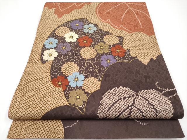 平和屋着物■極上　太鼓柄袋帯　刺繍　鹿の子花唐草文　金糸　逸品　CYAA2943s5